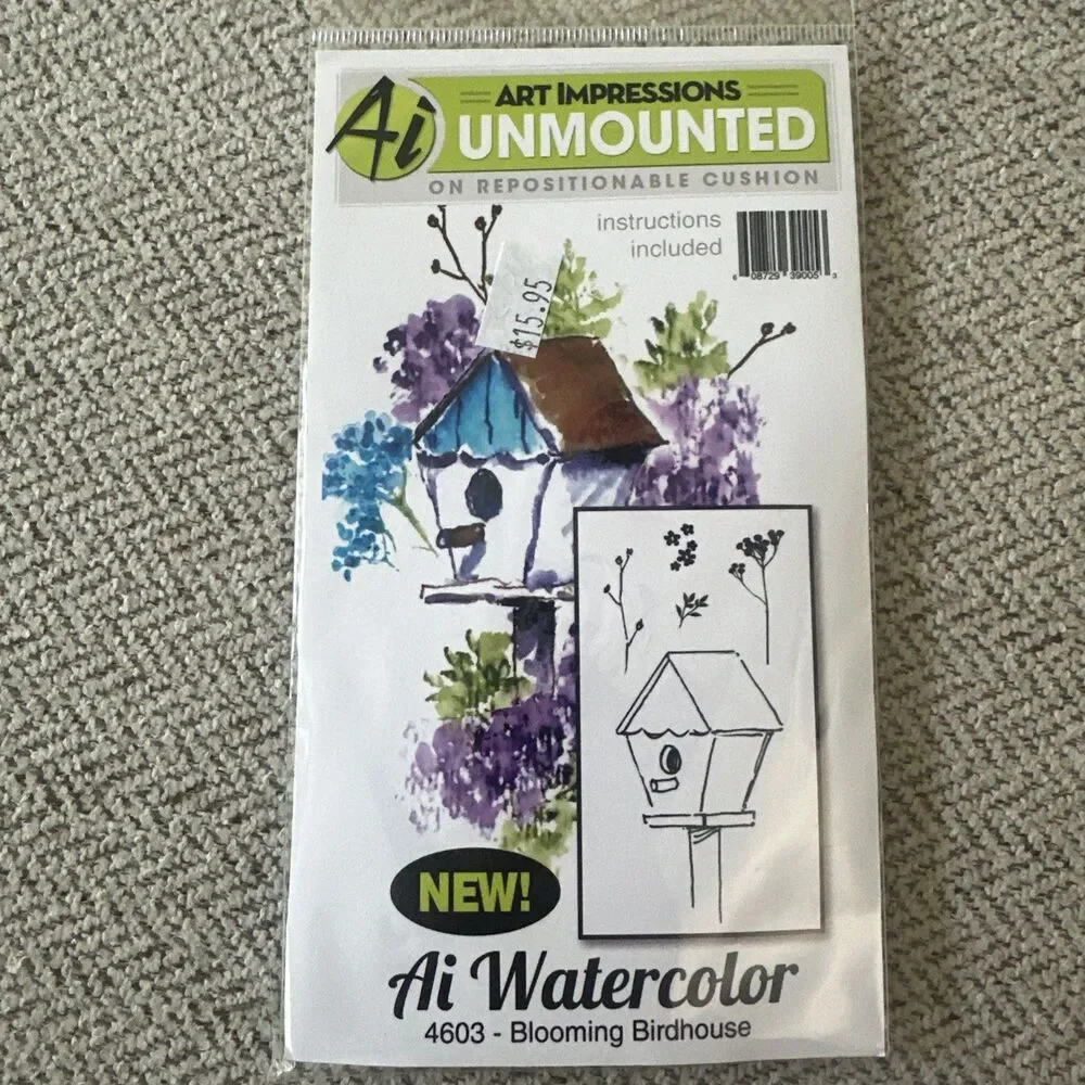 Art Impressions Blooming Birdhouse Set of 5 Watercolor UM Cling Rubber Stamps
